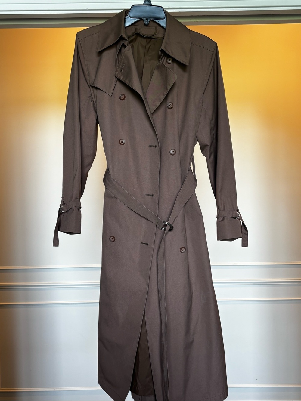 VTG London Fog Brown Double-Breasted Belted Lined Long Trench Coat Women's 12R